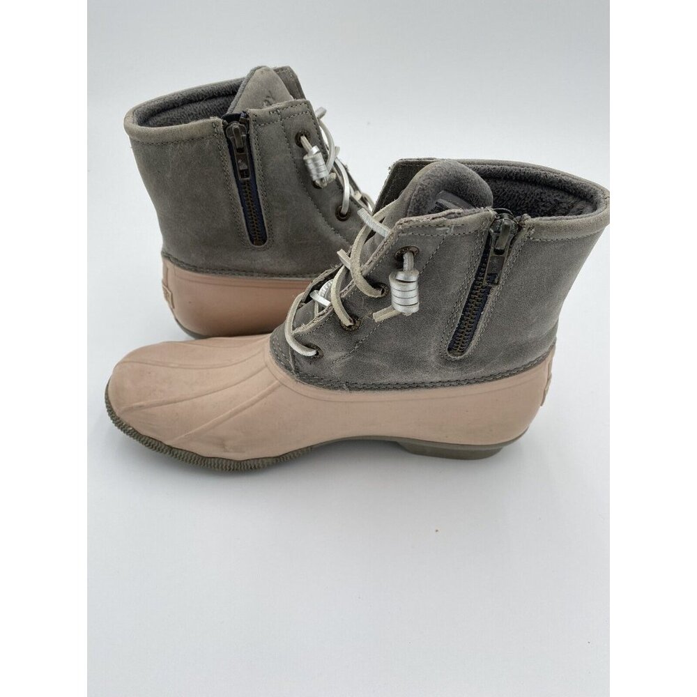 Women's Sperry Duck Boots STS85324 8.5 Grey LIght Pink Waterproof Rubber Suede - Picture 5 of 11